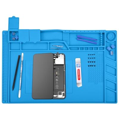 MMOBIEL Tapete de soldagem tapete de reparação de silicone, 45 x 30 cm, soldagem resistente ao calor até 500 °C, tapete de reparação, telefones e aparelhos eletrónicos, azul MMOBIEL Tapete de soldagem tapete de reparação de silicone, 45 x 30 cm, soldagem resistente ao calor até 500 °C, tapete de reparação, telefones e aparelhos eletrónicos, azul