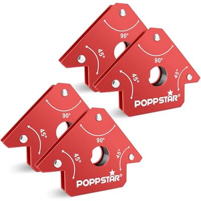 POPPSTAR Esquadra magnética (ângulo de soldagem, força de fixação 11,3 kg 45/90/135°), 4 unidades, vermelho POPPSTAR Esquadra magnética (ângulo de soldagem, força de fixação 11,3 kg 45/90/135°), 4 unidades, vermelho