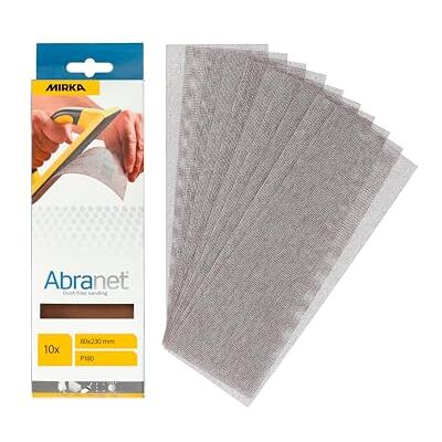Mirka Abranet tiras lixar malha 80 x 230 mm grão P180 10 peças Lixas de malha com fecho adesivo para lixar sem pó em madeira massa verniz e plásticos de alta durabilidade Mirka Abranet tiras lixar malha 80 x 230 mm grão P180 10 peças Lixas de malha com fecho adesivo para lixar sem pó em madeira massa verniz e plásticos de alta durabilidade