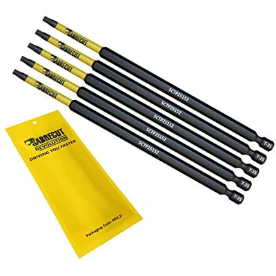 SabreCut 5 x Conjunto de pontas de chave de fenda de impacto magnético de segurança à prova de manipulações Torx T25 TX25 de 152 mm, compatível com Dewalt Milwaukee Bosch Makita e muito SabreCut 5 x Conjunto de pontas de chave de fenda de impacto magnético de segurança à prova de manipulações Torx T25 TX25 de 152 mm, compatível com Dewalt Milwaukee Bosch Makita e muito