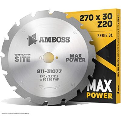 Amboss Werkzeuge Lâmina de serra circular HM resistente a pregos, Ø 270 mm x 3,2 mm x 30 mm, para uso extremo em obras, FWF (20 dentes), orifícios combinados Amboss Werkzeuge Lâmina de serra circular HM resistente a pregos, Ø 270 mm x 3,2 mm x 30 mm, para uso extremo em obras, FWF (20 dentes), orifícios combinados