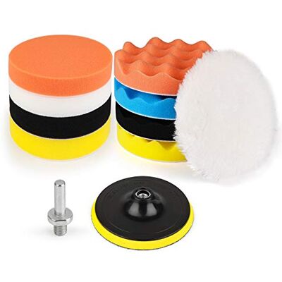 Kshineni Polir carro 150 mm 11 peças esponja de polimento polidor carro M14 Adaptador de broca e almofadas de cera de lã kit polir faróis Kshineni Polir carro 150 mm 11 peças esponja de polimento polidor carro M14 Adaptador de broca e almofadas de cera de lã kit polir faróis