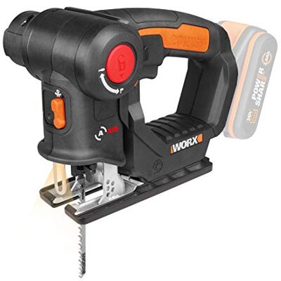 WORX Serra de recortes e sabre Asis 20V, mudança rápida de lâmina, pêndulo e bisel, duplo arranque, LED, soprador em linha de corte, metal e madeira em obra ou oficina, sem bateria nem WORX Serra de recortes e sabre Asis 20V, mudança rápida de lâmina, pêndulo e bisel, duplo arranque, LED, soprador em linha de corte, metal e madeira em obra ou oficina, sem bateria nem