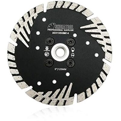 SHDIATOOL Disco de corte de diamante 125 mm x M14 lâmina de serra com Turbo Slant Protection dentes para tijolo azulejos cerâmica mármore granito SHDIATOOL Disco de corte de diamante 125 mm x M14 lâmina de serra com Turbo Slant Protection dentes para tijolo azulejos cerâmica mármore granito