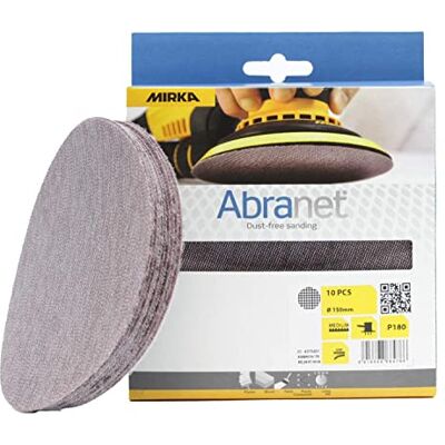 MIRKA Abranet discos de lixagem de rede Ø 150 mm fecho adesivo/grão P180 / 10 unidades / Adequado para todas as lixadeiras orbitais e lixadoras de 150 mm / para lixar madeira, massa, verniz, plásticos MIRKA Abranet discos de lixagem de rede Ø 150 mm fecho adesivo/grão P180 / 10 unidades / Adequado para todas as lixadeiras orbitais e lixadoras de 150 mm / para lixar madeira, massa, verniz, plásticos