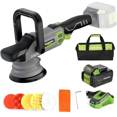 WORKPRO 20V Polidora de Carro Sem Escova, Polidora Orbital Sem Fio de Ação Dupla, 7 Velocidades (2000-5000RPM), Cabo D Destacável, com Bolsa, para Polimento de Carro, Chão, Azulejo, Móvel WORKPRO 20V Polidora de Carro Sem Escova, Polidora Orbital Sem Fio de Ação Dupla, 7 Velocidades (2000-5000RPM), Cabo D Destacável, com Bolsa, para Polimento de Carro, Chão, Azulejo, Móvel