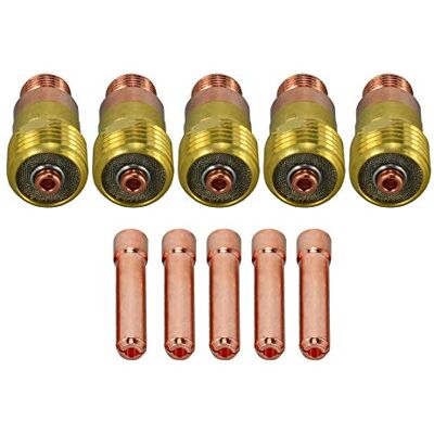 RIVERWELD Corpos de acolhedores com lente de gás curta para soldagem TIG 17GL332, 10N24S, 2,4 mm para tochas de soldagem TIG QQQ300, PTA, DB, SR, WP 17, 18, 26, 10 unidades RIVERWELD Corpos de acolhedores com lente de gás curta para soldagem TIG 17GL332, 10N24S, 2,4 mm para tochas de soldagem TIG QQQ300, PTA, DB, SR, WP 17, 18, 26, 10 unidades