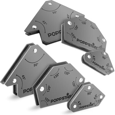 POPPSTAR Esquadra magnética (ângulo de soldagem, força de fixação 2 x 4 kg 45/90/135°, 2 x 11,3 kg 30/45/60/75/90/135°, 2 x 11,3 kg 45/90/135°), conjunto de 6, cinzento POPPSTAR Esquadra magnética (ângulo de soldagem, força de fixação 2 x 4 kg 45/90/135°, 2 x 11,3 kg 30/45/60/75/90/135°, 2 x 11,3 kg 45/90/135°), conjunto de 6, cinzento