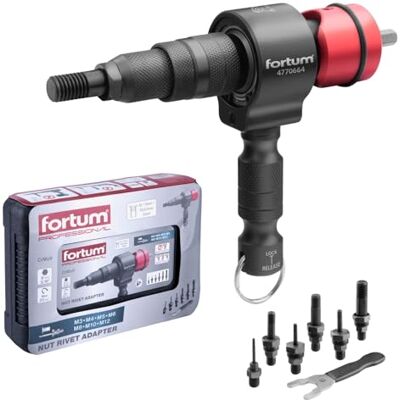 FORTUM Adaptador de Porca Rebitada para Berbequim e Aparafusadora Ferramenta para Rebitar Porcas de Alumínio, Aço e Aço Inoxidável Adaptador de Porcas de M3-M12 Pistola de Rebites Adaptador FORTUM Adaptador de Porca Rebitada para Berbequim e Aparafusadora Ferramenta para Rebitar Porcas de Alumínio, Aço e Aço Inoxidável Adaptador de Porcas de M3-M12 Pistola de Rebites Adaptador