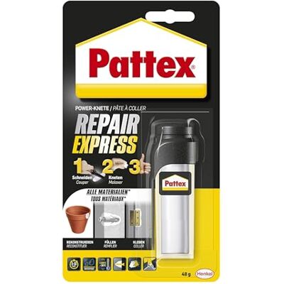 Pattex Powerknete Repair Express, pasta modelável para colar e reparar, 48 g de cola de resina epóxi para muitos materiais, plastilina pintável e lixável Pattex Powerknete Repair Express, pasta modelável para colar e reparar, 48 g de cola de resina epóxi para muitos materiais, plastilina pintável e lixável