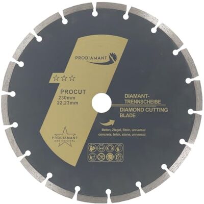 PRODIAMANT disco de diamante universal 230 x 22,2 mm betão, pedra, tijolo 230 mm disco de diamante segmento 7 mm PRODIAMANT disco de diamante universal 230 x 22,2 mm betão, pedra, tijolo 230 mm disco de diamante segmento 7 mm