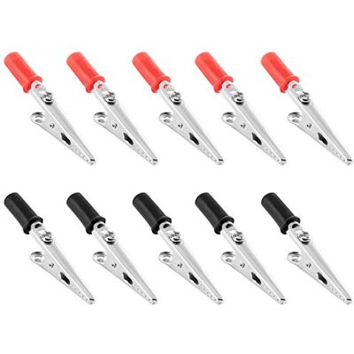 POPPSTAR Crocodilos elétricos de metal de 50 mm com cabo de plástico (preto e vermelho) para conexão de cabos (condutores elétricos), 10 peças POPPSTAR Crocodilos elétricos de metal de 50 mm com cabo de plástico (preto e vermelho) para conexão de cabos (condutores elétricos), 10 peças