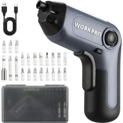 WORKPRO Aparafusador Elétrico de 3,6V, Aparafusador Elétrico Sem Fios, Conjunto de Aparafusador de Bateria, Design Excêntrico, Pontas de Cr-V, com Porta-Pontas Magnético, Luz LED e Caixa Portátil WORKPRO Aparafusador Elétrico de 3,6V, Aparafusador Elétrico Sem Fios, Conjunto de Aparafusador de Bateria, Design Excêntrico, Pontas de Cr-V, com Porta-Pontas Magnético, Luz LED e Caixa Portátil