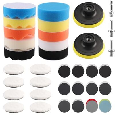 Foydream 83 peças esponja polir carro, 80 mm kit de esponja polir, kit polimento carro com discos de lixar 75 mm para broca, almofada de polimento para cerado lixado, faróis Foydream 83 peças esponja polir carro, 80 mm kit de esponja polir, kit polimento carro com discos de lixar 75 mm para broca, almofada de polimento para cerado lixado, faróis