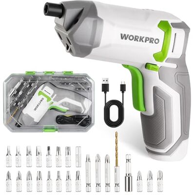 WORKPRO Parafusadeira Elétrica de 3,6V, Parafusadores Excêntricos Sem Fio, Jogo de 24 Peças de Parafusadeiras e Pontas, Apertador com Porta-Brocas Magnético, Luz LED e Estojo Portátil WORKPRO Parafusadeira Elétrica de 3,6V, Parafusadores Excêntricos Sem Fio, Jogo de 24 Peças de Parafusadeiras e Pontas, Apertador com Porta-Brocas Magnético, Luz LED e Estojo Portátil