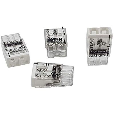WAGO Terminais de terminais compactos (50 unidades, diâmetro 0,5 2,5 mm², 2 pinos, transparente/branco WAGO Terminais de terminais compactos (50 unidades, diâmetro 0,5 2,5 mm², 2 pinos, transparente/branco
