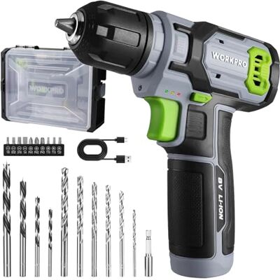 WORKPRO Aparafusadora sem fios 8V, Chave de fendas elétrica, Berbequim aparafusadora com velocidades variáveis, Aparafusadora recarregável, Luz LED, com 21 acessórios, Cinzento WORKPRO Aparafusadora sem fios 8V, Chave de fendas elétrica, Berbequim aparafusadora com velocidades variáveis, Aparafusadora recarregável, Luz LED, com 21 acessórios, Cinzento