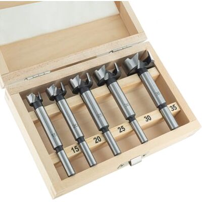 ENT Conjunto de 5 brocas Forstner WS Ø 15-20-25-30-35 mm para perfurar furos cegos em madeira macia facilme ENT Conjunto de 5 brocas Forstner WS Ø 15-20-25-30-35 mm para perfurar furos cegos em madeira macia facilme
