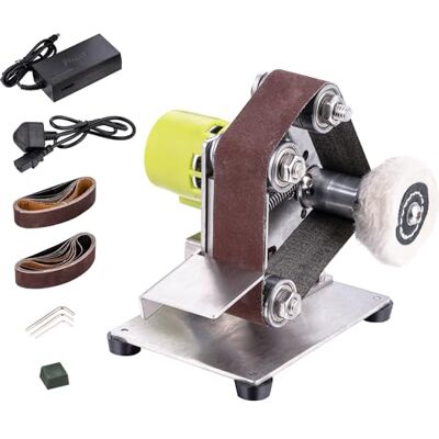 TOPWAY Lixadeira de correia elétrica Mini, máquina de polir e lixar de banda multifunções com 7 velocidades ajustáveis e 20 fitas de 330 x 30 mm e roda de polimento de tecido para metal e carpintaria TOPWAY Lixadeira de correia elétrica Mini, máquina de polir e lixar de banda multifunções com 7 velocidades ajustáveis e 20 fitas de 330 x 30 mm e roda de polimento de tecido para metal e carpintaria