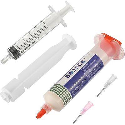BOJACK Fluxo de soldagem de seringa de 30 ml, com 2 ferramentas de distribuição de agulhas e uma seringa com haste de impulso para LED SMD PCB BGA soldagem eletrónica (1,62 oz/46 g) BOJACK Fluxo de soldagem de seringa de 30 ml, com 2 ferramentas de distribuição de agulhas e uma seringa com haste de impulso para LED SMD PCB BGA soldagem eletrónica (1,62 oz/46 g)