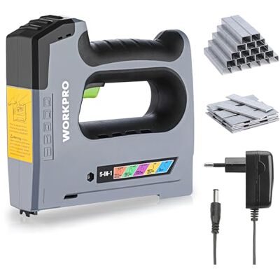 WORKPRO Agrafador sem fios 3,6 V pistola de grampo multifunções 5 em 1 Compatível com pregos e grampos tipo 140, 53, 8, 9, T20 para decoração, carpintaria e trabalhos DIY WORKPRO Agrafador sem fios 3,6 V pistola de grampo multifunções 5 em 1 Compatível com pregos e grampos tipo 140, 53, 8, 9, T20 para decoração, carpintaria e trabalhos DIY