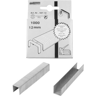 Mannesmann (6) grampos de 12 mm, ponta rígida de aço, 1000 peças. Mannesmann (6) grampos de 12 mm, ponta rígida de aço, 1000 peças.