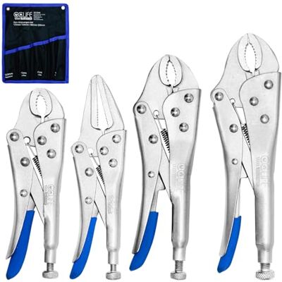 CCLIFE Conjunto de 4 alicates de bloqueio para soldagem, 1 mandíbula reta de 150 mm, 3 mandíbulas curvas 125 mm 180 mm 250 mm Grip CCLIFE Conjunto de 4 alicates de bloqueio para soldagem, 1 mandíbula reta de 150 mm, 3 mandíbulas curvas 125 mm 180 mm 250 mm Grip