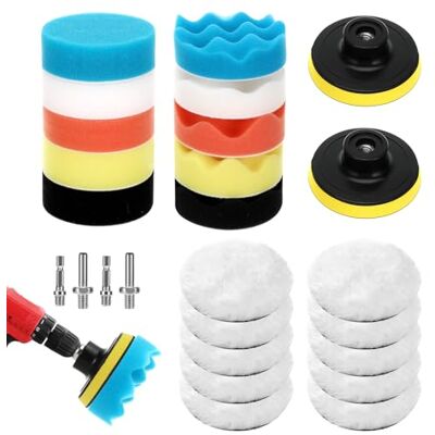 Zikenis 26 Piezas Esponja Pulir para Coche,80mm Kit de Esponja de Pulido Com dois tamanhos de adaptadores de broca M10 e polimento de lã, para a beleza do carro, cerado e lixado Zikenis 26 Piezas Esponja Pulir para Coche,80mm Kit de Esponja de Pulido Com dois tamanhos de adaptadores de broca M10 e polimento de lã, para a beleza do carro, cerado e lixado