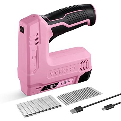 WORKPRO Agrafador sem fios (3,6 V, 2000 mAh, 2000 agrafos, agrafador multifuncional 2 em 1, compatível com pregos e agrafos tipo 53, 8 para projetos de bricolage em móveis, carpintaria (rosa) Grapadora Recargable Multifunción Compatible con Clavos y Gra WORKPRO Agrafador sem fios (3,6 V, 2000 mAh, 2000 agrafos, agrafador multifuncional 2 em 1, compatível com pregos e agrafos tipo 53, 8 para projetos de bricolage em móveis, carpintaria (rosa) Grapadora Recargable Multifunción Compatible con Clavos y Gra