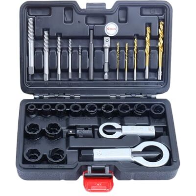 CCLIFE Conjunto de extrator de parafusos (28 peças) para parafusos danificados oxidados CCLIFE Conjunto de extrator de parafusos (28 peças) para parafusos danificados oxidados
