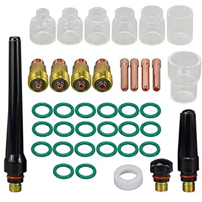RIVERWELD Lente de gás curta TIG 17GL040 10N22S, 17GL116 10N23S, 17GL332 10N24S, 17GL18 10N25S, copos de vidro bocal de quartzo transparente SR WP 17 18 26 tocha de soldadura TIG, 39 peças RIVERWELD Lente de gás curta TIG 17GL040 10N22S, 17GL116 10N23S, 17GL332 10N24S, 17GL18 10N25S, copos de vidro bocal de quartzo transparente SR WP 17 18 26 tocha de soldadura TIG, 39 peças