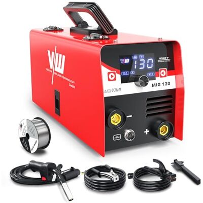 VECTOR WELDING Soldador de fio sem gás 130A, máquina de soldar MIG MMA Soldagem com eletrodo, tecnologia IGBT, ecrã LED, inclui fio tubular de 1,0 mm, para casa e iniciantes VECTOR WELDING Soldador de fio sem gás 130A, máquina de soldar MIG MMA Soldagem com eletrodo, tecnologia IGBT, ecrã LED, inclui fio tubular de 1,0 mm, para casa e iniciantes