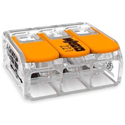 WAGO 10 unidades 221-413 terminal de conexão 3 fios com alavanca 0,2-4 qmm design pequeno, transparente WAGO 10 unidades 221-413 terminal de conexão 3 fios com alavanca 0,2-4 qmm design pequeno, transparente