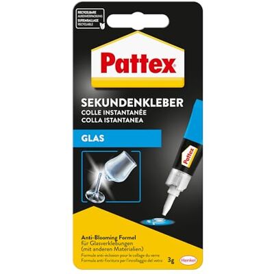 Pattex Cola instantânea para vidro, tubo de 3 g com líquido transparente, máquina de lavar louça, colagem rápida e precisa de muitos tipos Pattex Cola instantânea para vidro, tubo de 3 g com líquido transparente, máquina de lavar louça, colagem rápida e precisa de muitos tipos