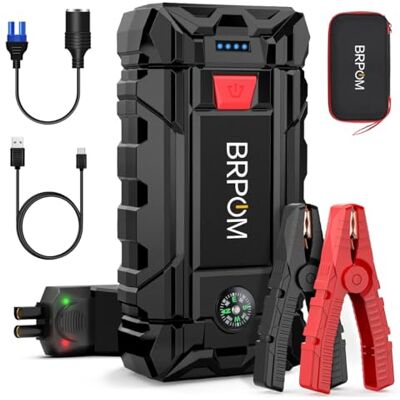 BRPOM Arrancador de carros, 10000A Arrancador de baterias de carro 12 V (para 10,0 l de gasolina ou 8,0 l de diesel), Jump Starter com carregamento rápido QC3.0, espera longa BRPOM Arrancador de carros, 10000A Arrancador de baterias de carro 12 V (para 10,0 l de gasolina ou 8,0 l de diesel), Jump Starter com carregamento rápido QC3.0, espera longa