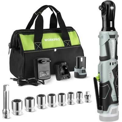 WORKPRO Chave de catraca elétrica sem fios, Aparafusadora de Impacto Elétrica 12V, Carregamento Rápido com Bateria de 2000mAh, Velocidade Variável, com 9 Acessórios, 55N.m WORKPRO Chave de catraca elétrica sem fios, Aparafusadora de Impacto Elétrica 12V, Carregamento Rápido com Bateria de 2000mAh, Velocidade Variável, com 9 Acessórios, 55N.m