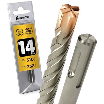 Amboss Werkzeuge SDS Plus Broca para martelo de perfuração, 4 unidades, PGM, diâmetro 14,0 mm x 232 mm, ferramentas AMBOSS SDS Crusher 4 Broca HM para betão, carboneto duro, broca profissional, 14,0 mm x 232 mm, Amboss Werkzeuge SDS Plus Broca para martelo de perfuração, 4 unidades, PGM, diâmetro 14,0 mm x 232 mm, ferramentas AMBOSS SDS Crusher 4 Broca HM para betão, carboneto duro, broca profissional, 14,0 mm x 232 mm,