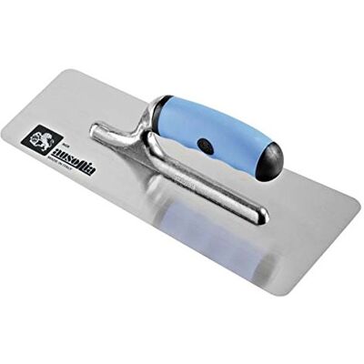 AUSONIA 42142 Plano para estuque com lâmina de aço inoxidável trapezoidal de bordas redondas de 24 x 11 e cabo de borracha bimmaterial AUSONIA 42142 Plano para estuque com lâmina de aço inoxidável trapezoidal de bordas redondas de 24 x 11 e cabo de borracha bimmaterial