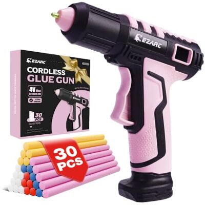 EZARC Pistola de cola quente sem fio, aquecimento rápido em 15 segundos, 30 mini-barras de cola, seguro de ligar e desligar, bateria de iões de lítio de 2500 mAh integrada EZARC Pistola de cola quente sem fio, aquecimento rápido em 15 segundos, 30 mini-barras de cola, seguro de ligar e desligar, bateria de iões de lítio de 2500 mAh integrada