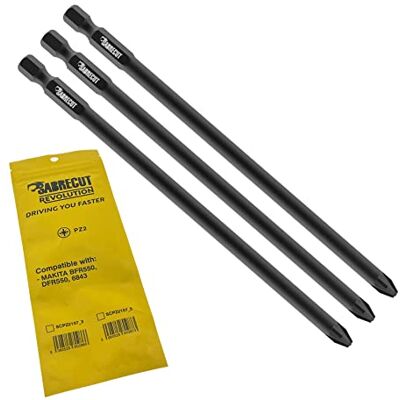 SabreCut 3 x 157 mm PZ2 chave de fenda para drywall em tiras com alimentação automática ponta única PoziDriv POZI No.2 Heavy Duty compatível com Makita BFR550 6843 DFR550 SabreCut 3 x 157 mm PZ2 chave de fenda para drywall em tiras com alimentação automática ponta única PoziDriv POZI No.2 Heavy Duty compatível com Makita BFR550 6843 DFR550