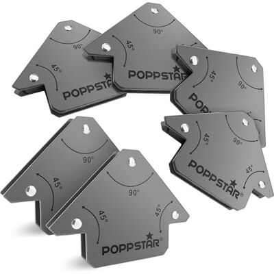 POPPSTAR Esquadra magnética (ângulo de soldagem, força de fixação 11,3 kg 45/90/135°), 6 unidades, cinzento POPPSTAR Esquadra magnética (ângulo de soldagem, força de fixação 11,3 kg 45/90/135°), 6 unidades, cinzento