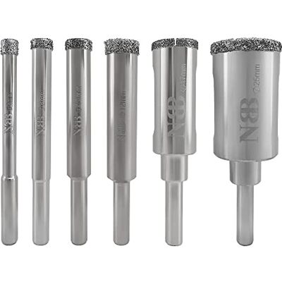 NBB Brocas de diamante com cabo redondo coroa de diamante para perfuração a molho em mármore, pedra de luxo, cerâmica, granito, azulejo, vidro, niquelado para brocas de bancada ou de pistola (6/8/10 NBB Brocas de diamante com cabo redondo coroa de diamante para perfuração a molho em mármore, pedra de luxo, cerâmica, granito, azulejo, vidro, niquelado para brocas de bancada ou de pistola (6/8/10