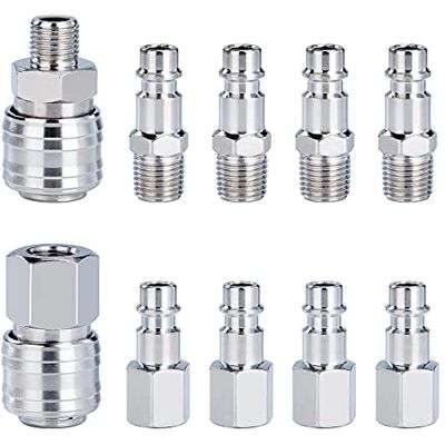 QIMEI-SHOP Acoplador de ar 1/4" BSP conector de mangueira tomada de acoplamento rápido para compressor masculino feminino 10 peças QIMEI-SHOP Acoplador de ar 1/4" BSP conector de mangueira tomada de acoplamento rápido para compressor masculino feminino 10 peças