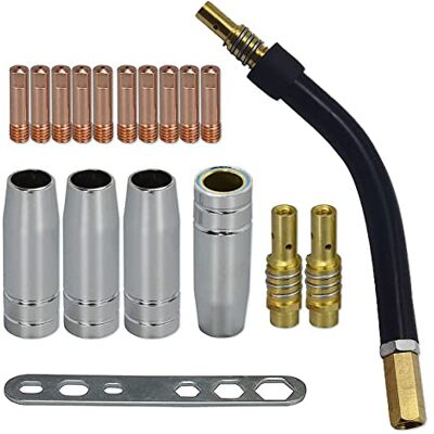 RIVERWELD MB15 15AK Ponta de contacto 0,8 mm M6 e suporte de pontas difusor e copo protetor e pescoço de tocha para MB15 AK MIG tocha de soldagem 18 unidades RIVERWELD MB15 15AK Ponta de contacto 0,8 mm M6 e suporte de pontas difusor e copo protetor e pescoço de tocha para MB15 AK MIG tocha de soldagem 18 unidades