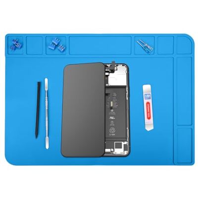 MMOBIEL Tapete de silicone para soldar e reparar, 48 x 34 cm, resistente ao calor até 500 °C, tapete para bancada de trabalho em soldar e eletrónica com isolamento térmico, azul MMOBIEL Tapete de silicone para soldar e reparar, 48 x 34 cm, resistente ao calor até 500 °C, tapete para bancada de trabalho em soldar e eletrónica com isolamento térmico, azul