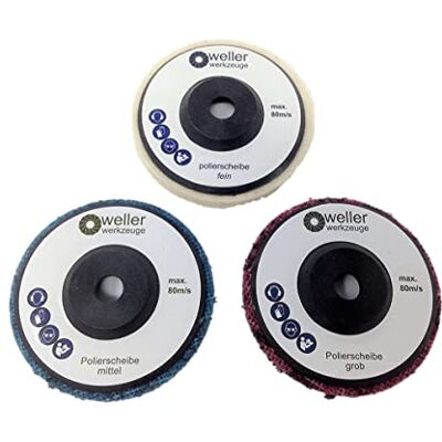 WE-R WELLERWERKEUGE 3 discos polidores para Bosch GWS 10,8 10 8 12 V 12 76 Berner Würth BTI acessórios aço inoxidável rebarbadora WE-R WELLERWERKEUGE 3 discos polidores para Bosch GWS 10,8 10 8 12 V 12 76 Berner Würth BTI acessórios aço inoxidável rebarbadora