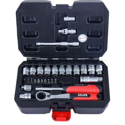 CCLIFE Conjunto de bicos passantes (29 peças, 1/4", 4,5-13 mm) Design passante Parafusos destacados, Rosca mais longa Catraca bidirecional Cabo giratório Selo universal CCLIFE Conjunto de bicos passantes (29 peças, 1/4", 4,5-13 mm) Design passante Parafusos destacados, Rosca mais longa Catraca bidirecional Cabo giratório Selo universal