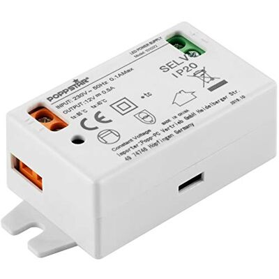 POPPSTAR Transformador LED 230 V AC / 12 V DC 0,5 A para lâmpadas LED até 6 W POPPSTAR Transformador LED 230 V AC / 12 V DC 0,5 A para lâmpadas LED até 6 W