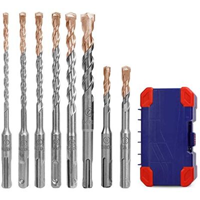 WORKPRO Conjunto de brocas SDS Plus 8 peças para concreto Brocas SDS Ø 5-12 mm com estojo, para tijolo, pedra, cimento e concreto WORKPRO Conjunto de brocas SDS Plus 8 peças para concreto Brocas SDS Ø 5-12 mm com estojo, para tijolo, pedra, cimento e concreto