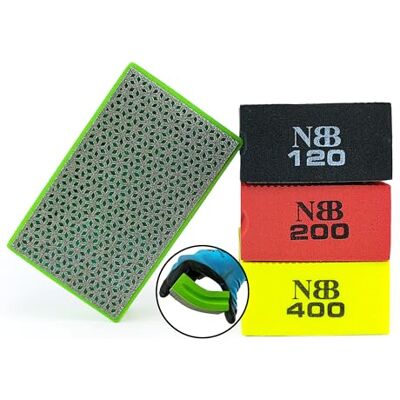 NBB Almofada de diamante à mão para lixar ou polir bloco diamante de lixar/polido com suporte de esponja flexível moagem pedra granito cerâmica azulejo vidro madeira metal (60/120/200/400#) NBB Almofada de diamante à mão para lixar ou polir bloco diamante de lixar/polido com suporte de esponja flexível moagem pedra granito cerâmica azulejo vidro madeira metal (60/120/200/400#)